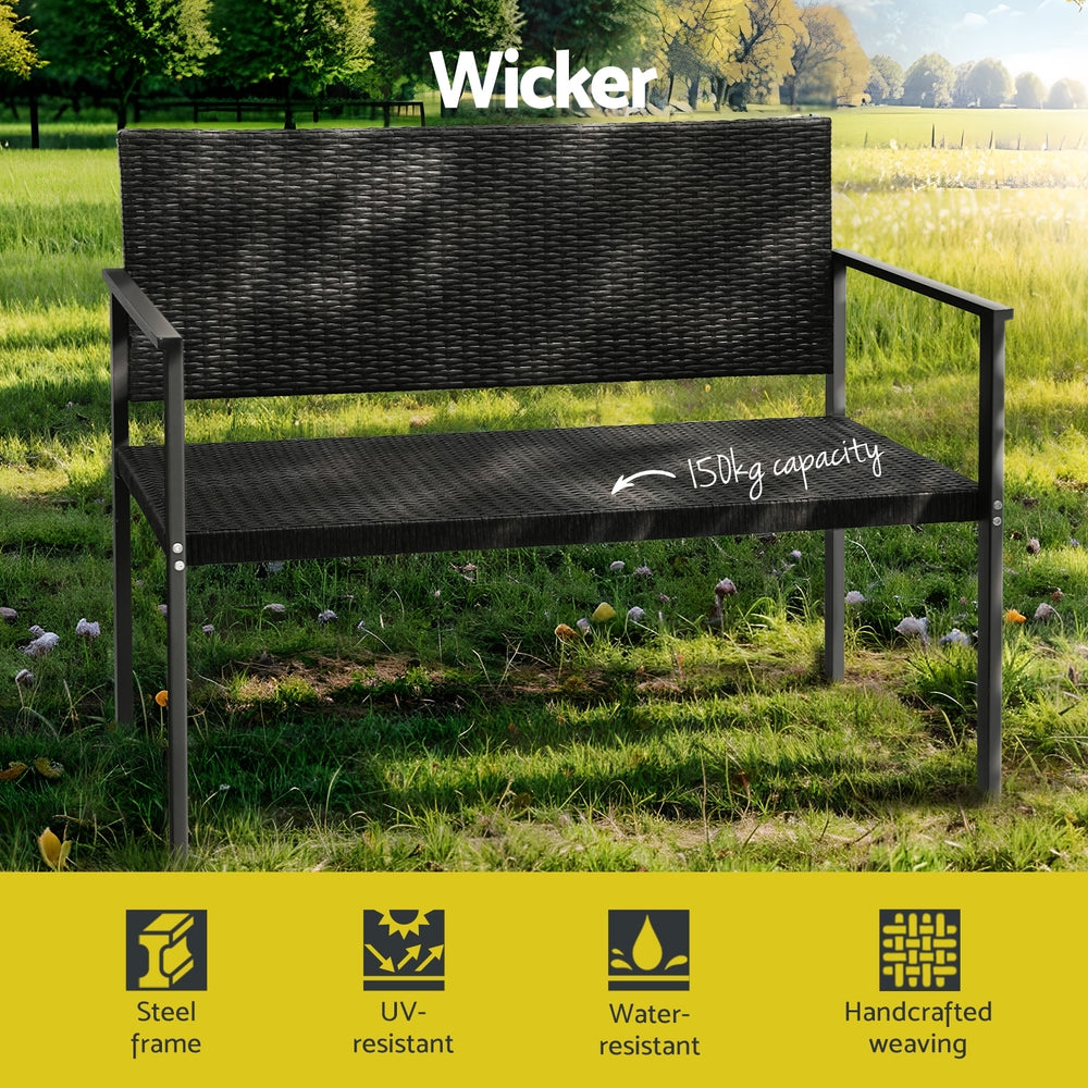 Armadale Outdoor Wicker Bench Seat - Black